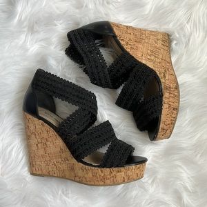 Steve Madden Strappy Sandal Cork Wedges Black 8